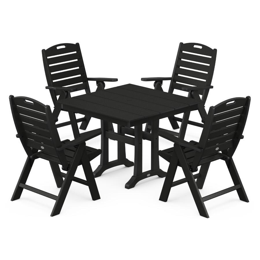 POLYWOOD Nautical Highback 5-Piece Farmhouse Trestle Dining Set in Black