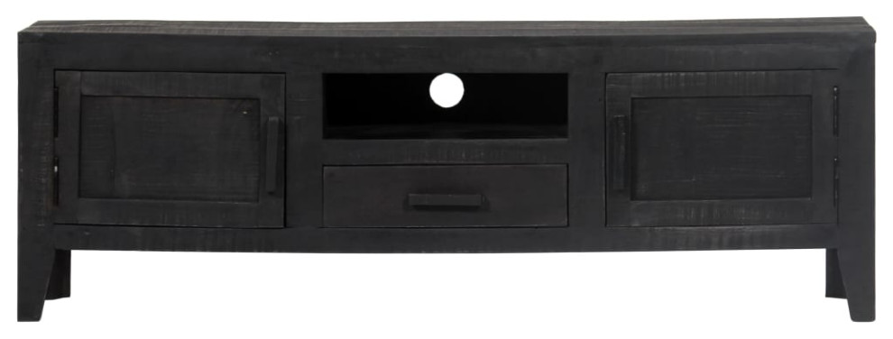 vidaXL TV Stand TV Unit Sideboard TV Console Cabinet Black Solid Mango Wood   Transitional   Entertainment Centers And Tv Stands   by VirVentures  Houzz