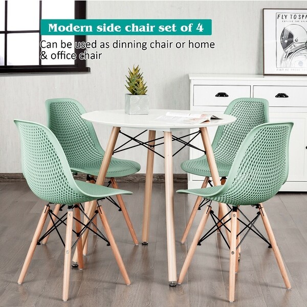 4 Pcs Modern Plastic Hollow Chair Set with Wood Leg - 22