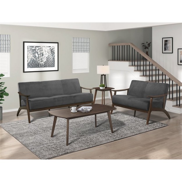 Carlson Velvet Upholstered Loveseat In Dark Gray And Dark Walnut Lexicon