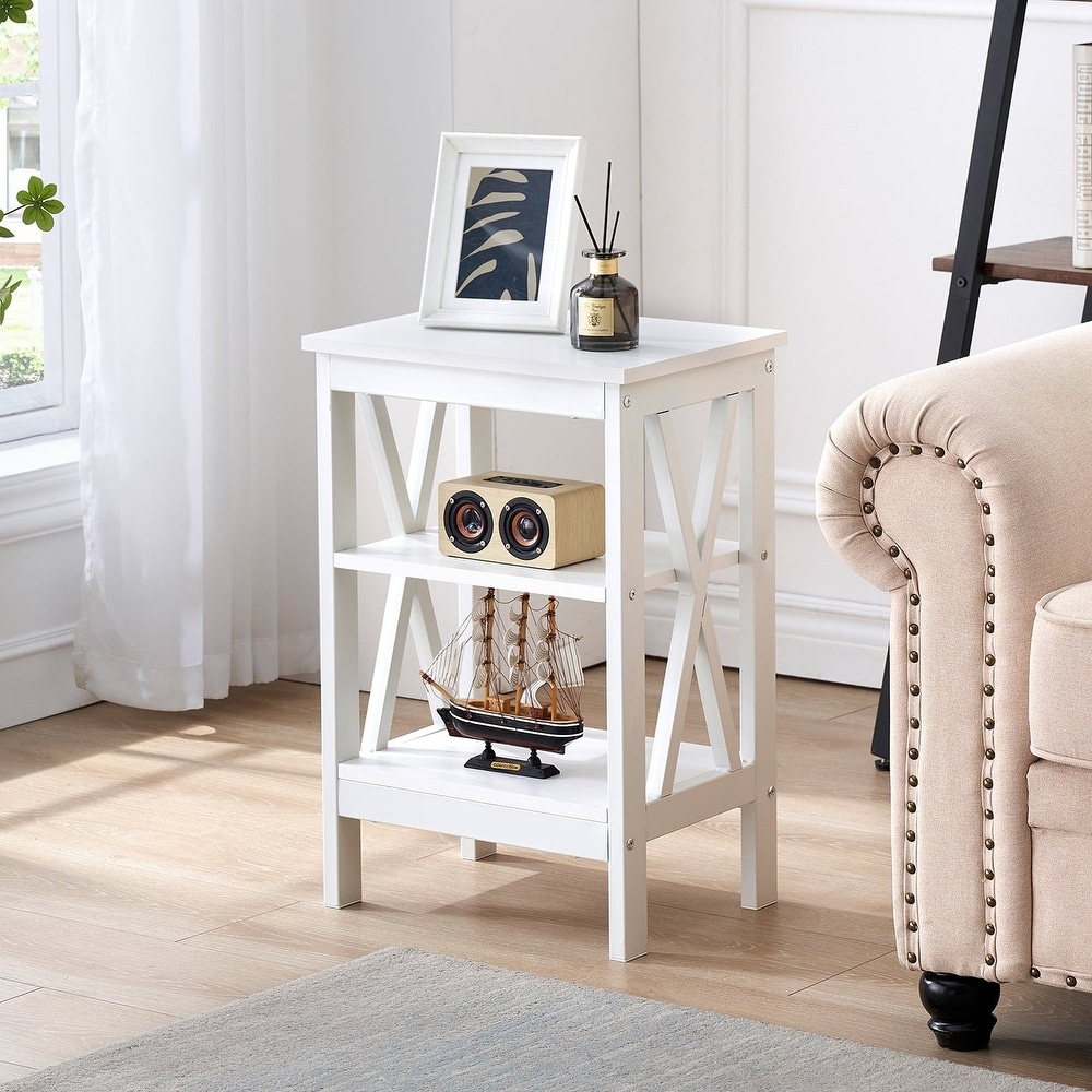 Modern End Table with 3 Tier Open Storage Shelves