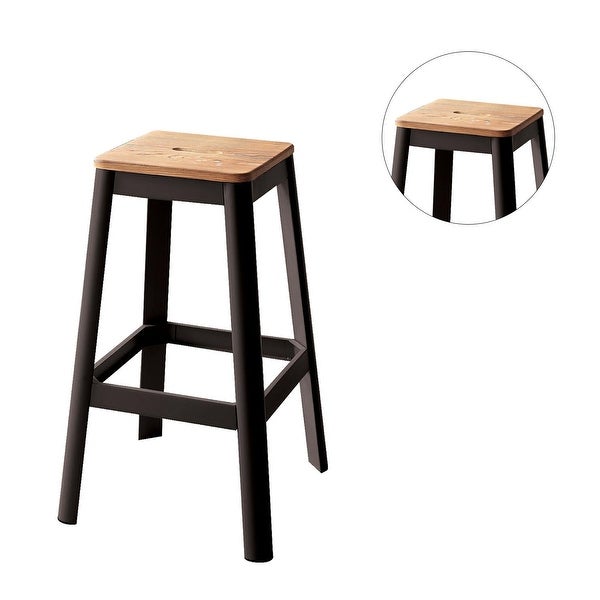 Wood Seat Backless Barstool