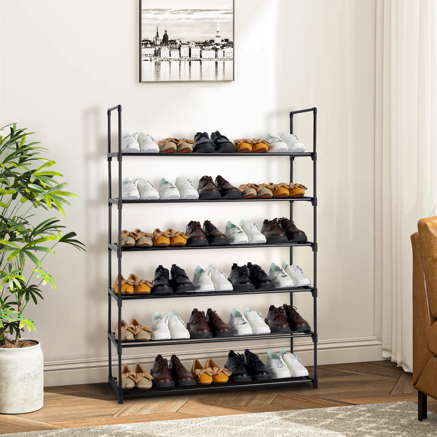 Ktaxon 6-Tier Metal Sturdy Shoe Rack Shelf Shoe Tower Stand 30- Pairs Shoe Storage Cabinet Organizer for Closet Entryway Bedroom Living Room Home, Black Finish