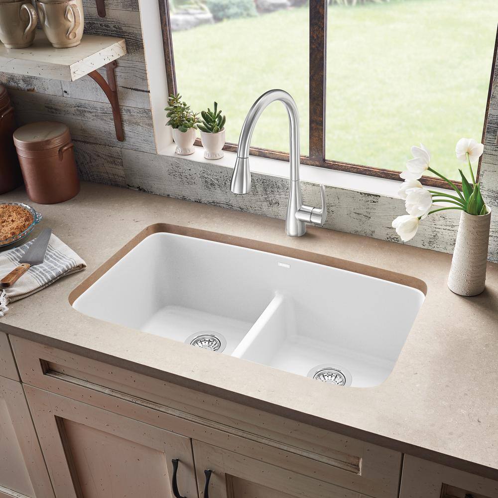 Blanco VALEA 32 in. Undermount Double Bowl White Granite Composite Kitchen Sink with Low Divide 442199