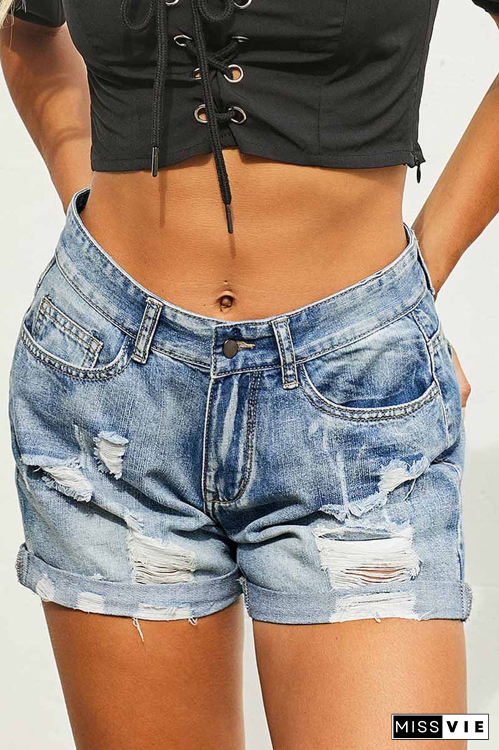 High Waist Lace-up Denim Shorts