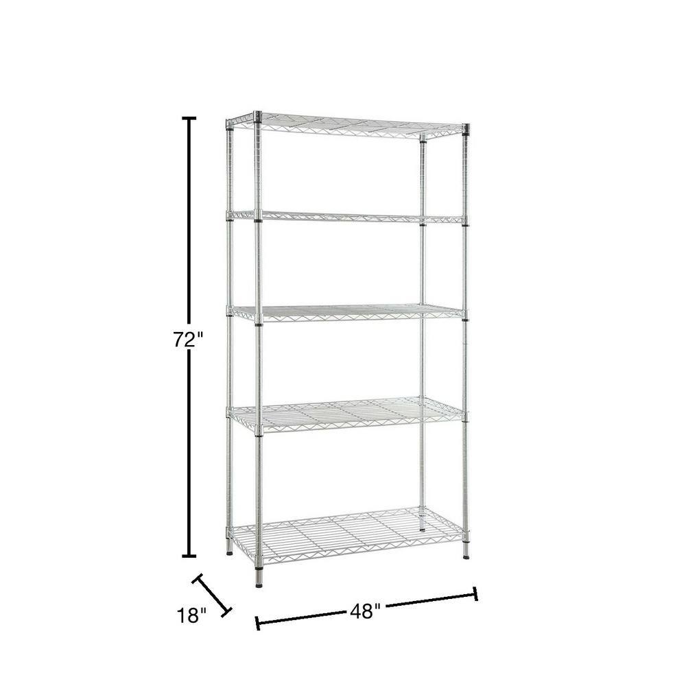 HDX 5-Tier Commercial Grade Heavy Duty Steel Wire Shelving Unit in Chrome (48 in. W x 72 in. H x 18 in. D) HD184872-5ICPS