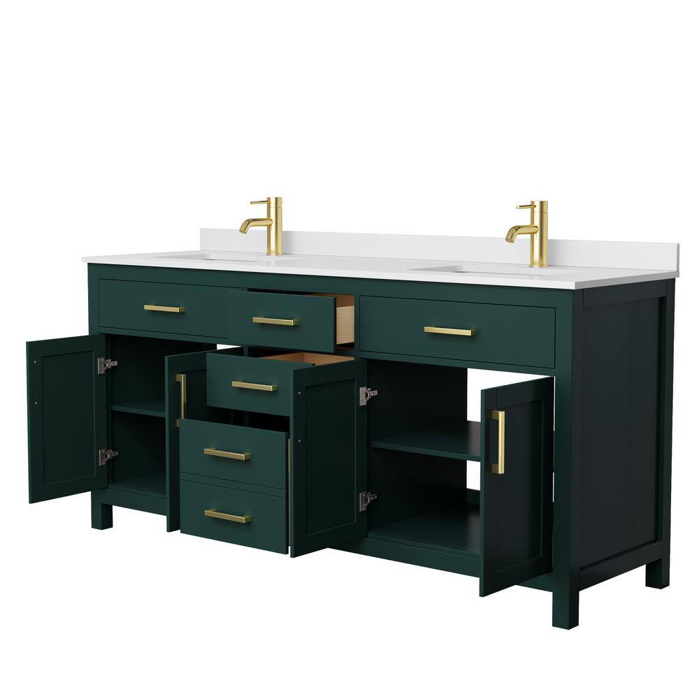 Wyndham Collection Beckett 72 in. W x 22 in. D x 35 in. H Double Sink Bathroom Vanity in Green with White Cultured Marble Top WCG242472DGDWCUNSMXX