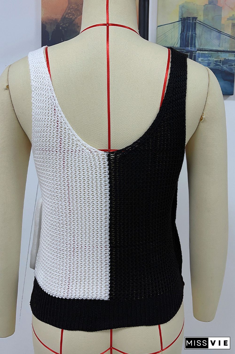 Colorblock Splicing Wrap Knitting Cami Top