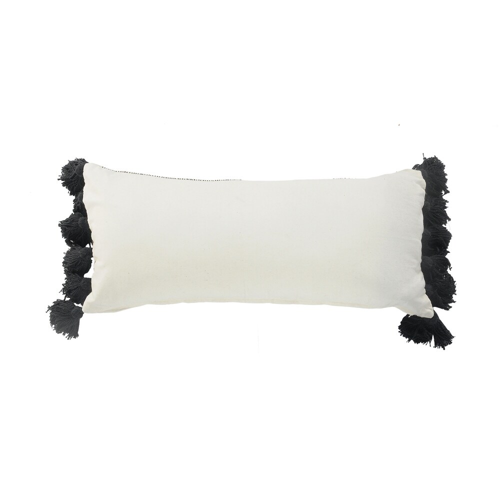 LR Home Distressed Gray and Black Fringe Pillow