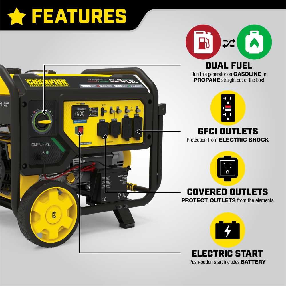 Champion 8500 Watt Dual Fuel Portable Generator with CO Shield ;