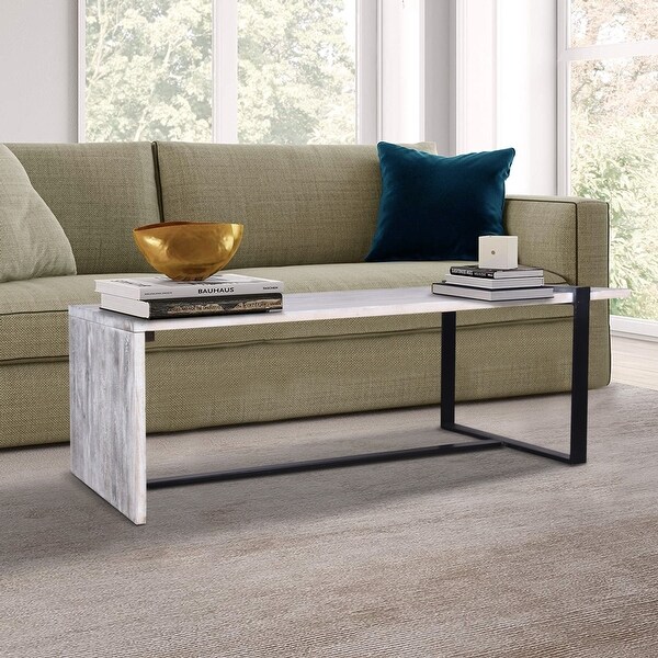 Farmhouse Rectangular Coffee Table with Wooden Top and Geometric Metal Frame