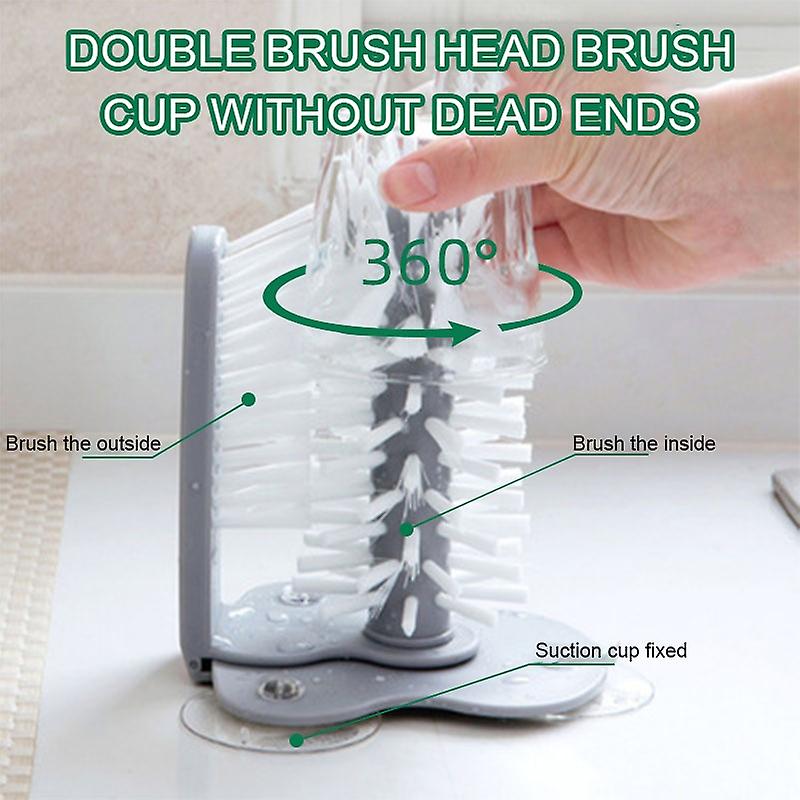 2 In 1 Cleaning Brush Cup Scrubber Suction Wall Lazy Bottles Brush Glass Cleaner Thermos Washing