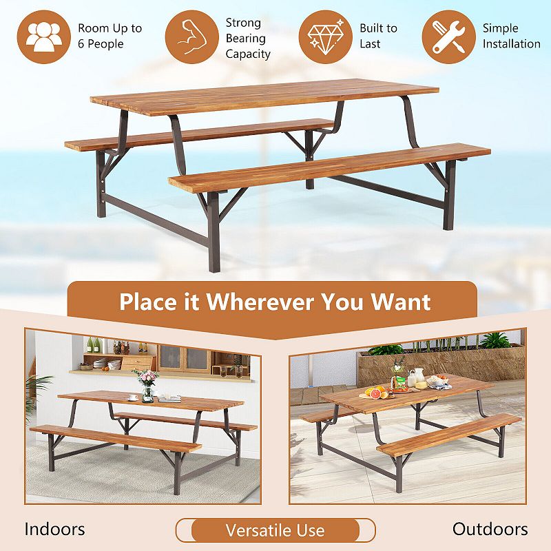 6-Person Outdoor Picnic Table and Bench Set with 2 Inch Umbrella Hole