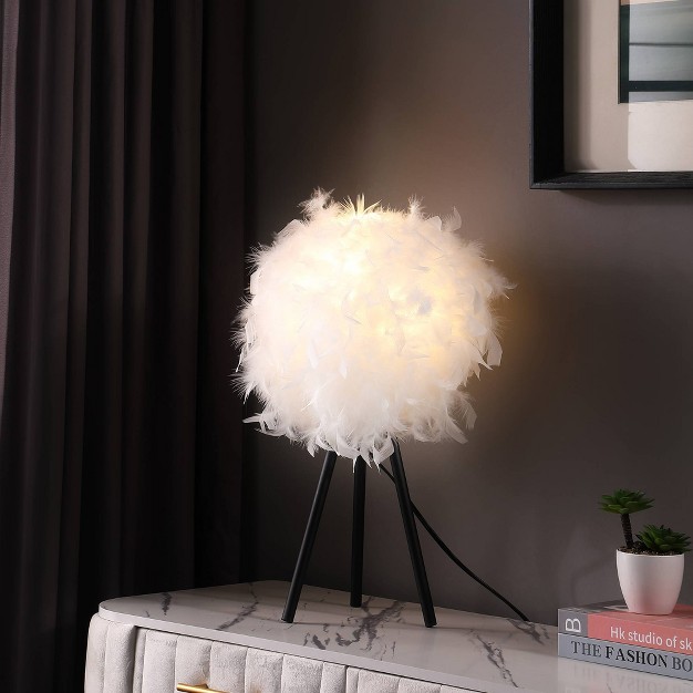 Pure White Feather Shade Tripod Modern Metal Table Lamp Ore International