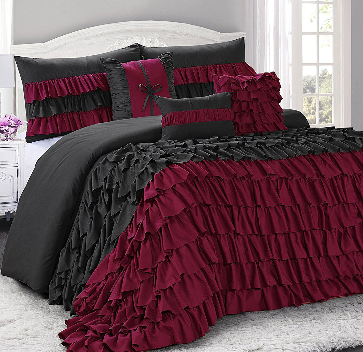 7 Piece Hypoallergenic Microfiber Several Ruffles Bed In A Bag Comforter Set-Brise