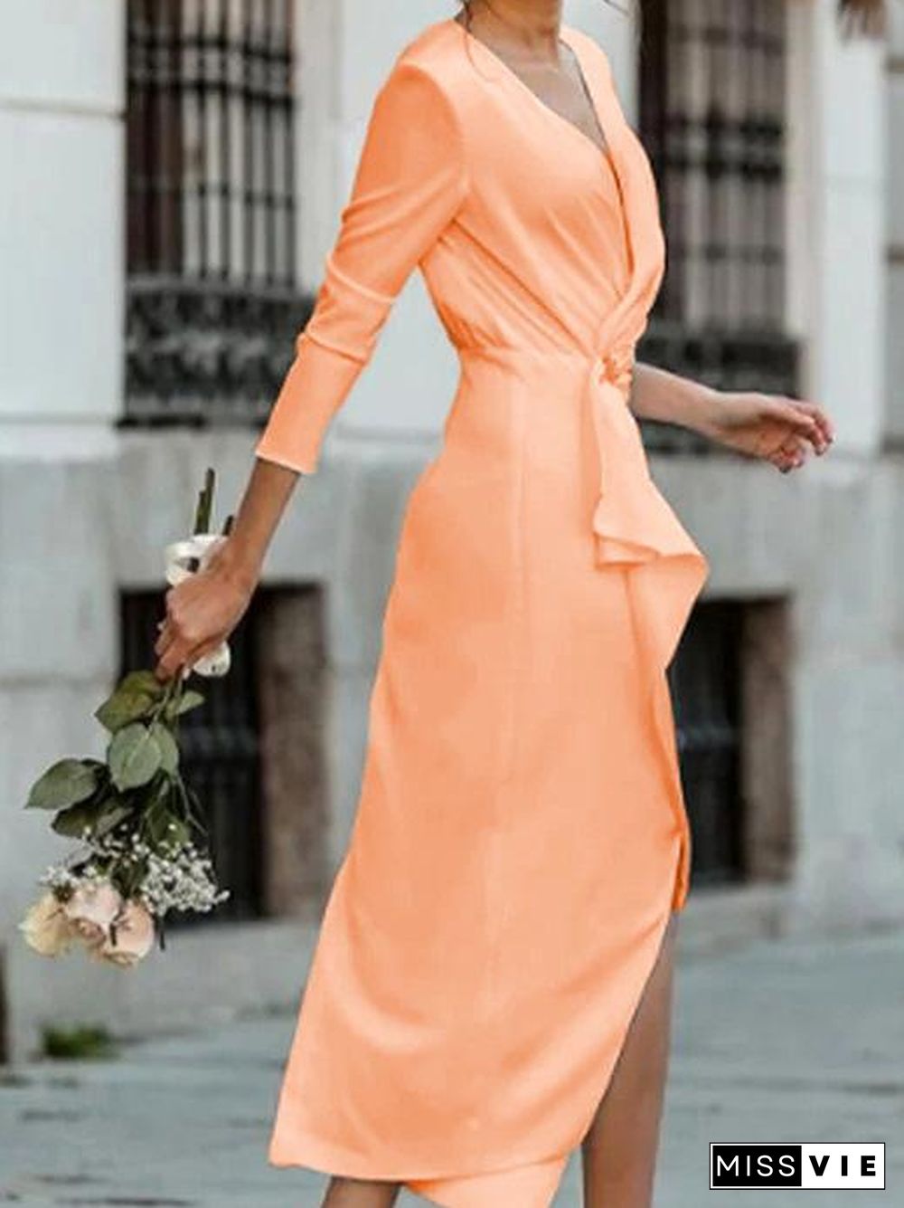 Women'S Dresses Temperament V-Neck Long Sleeve Dress