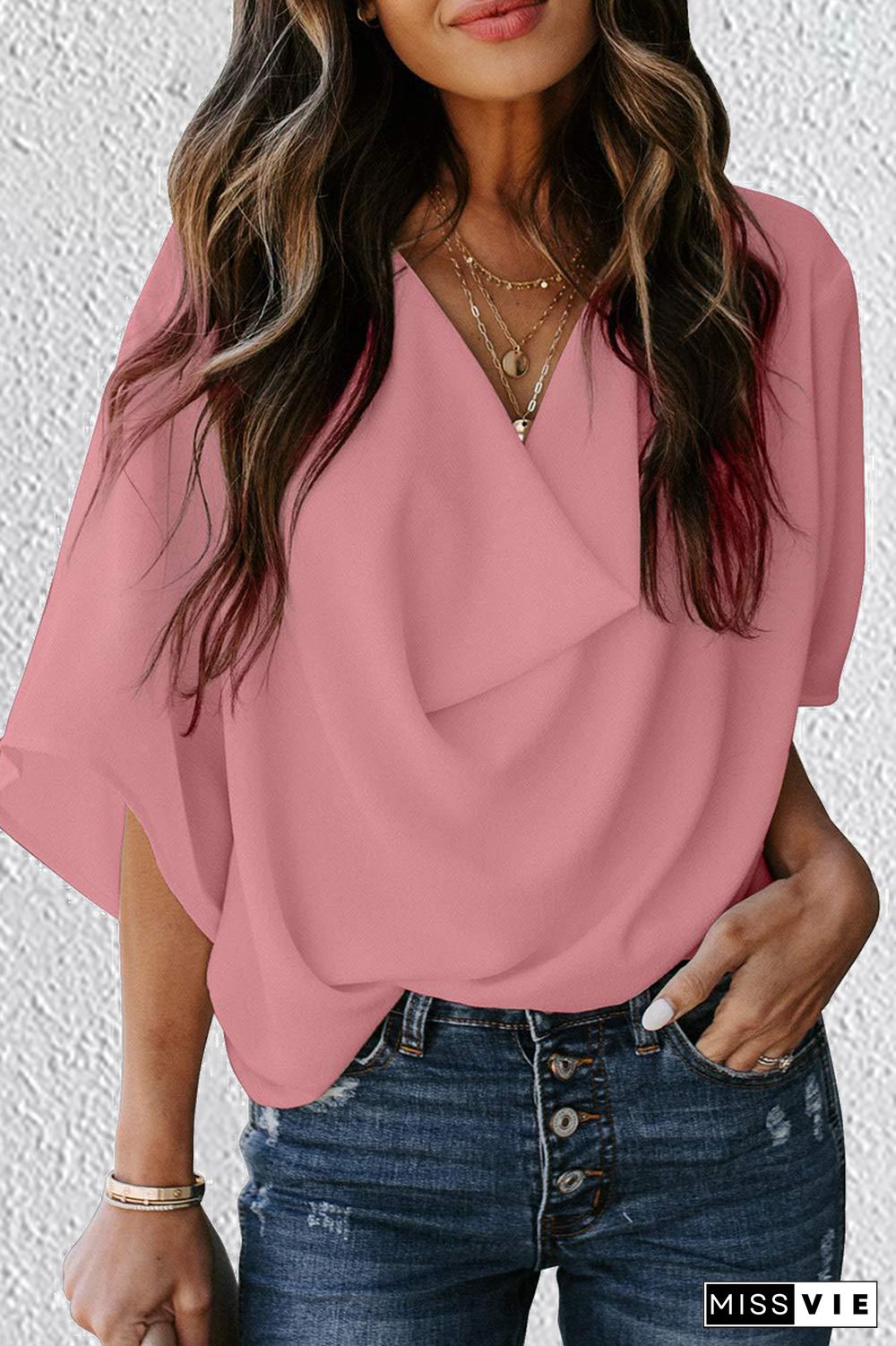 Casual Solid Flounce V Neck T-Shirts