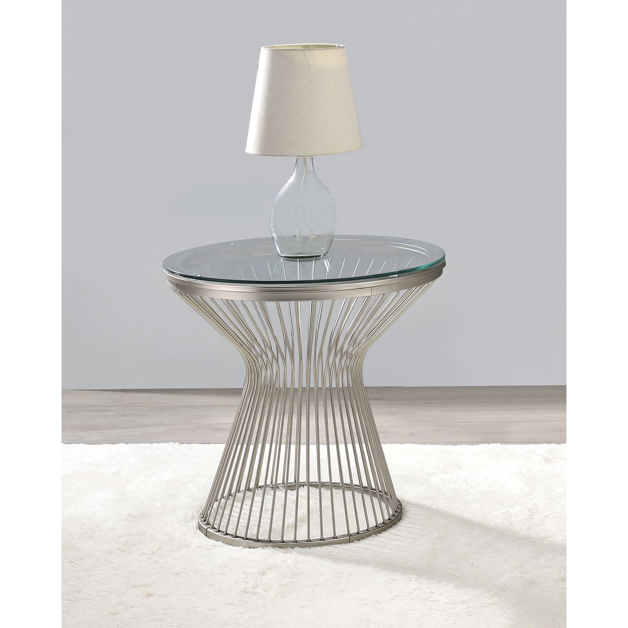 Coaster Furniture Mandy Satin Grey Round Glass Top End Table