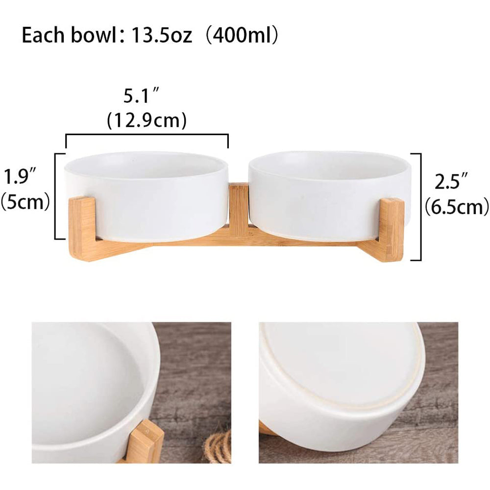 Ceramic Cat Food Bowl Set - Double Cat Bowls with Stand - Dog Food and Water Bowl