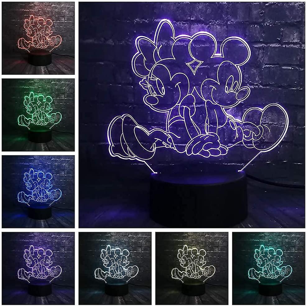 Mickey Minnie Mouse 3d Led Night Light Mice Fairy Friend Usb Touch Remote 16 Color Auto-change 4 Mode Child Bedside Lava Table Mood Lamp Kids Boy Girl