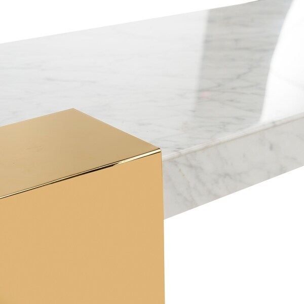 SAFAVIEH Couture Mycha Marble Console Table- White / Gold - 30 in w x 16 in d x 32 in h