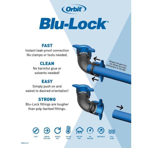 Orbit In-Ground Sprinkler System with 12 in. Blu-Lock Tubing System and B-Hyve Smart Hose Faucet Timer with Wi-Fi Hub 50022