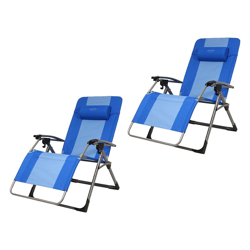 Kamp-Rite KAMPAC186 Oversized Anti Gravity Folding Beach Chair， Blue (2 Pack)