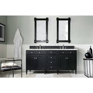 James Martin Vanities Brittany 72 in. W x 23.5 in. D x 34 in. H Double Bath Vanity in Black Onyx with Eternal Jasmine Pearl Quartz Top 650-V72-BKO-3EJP