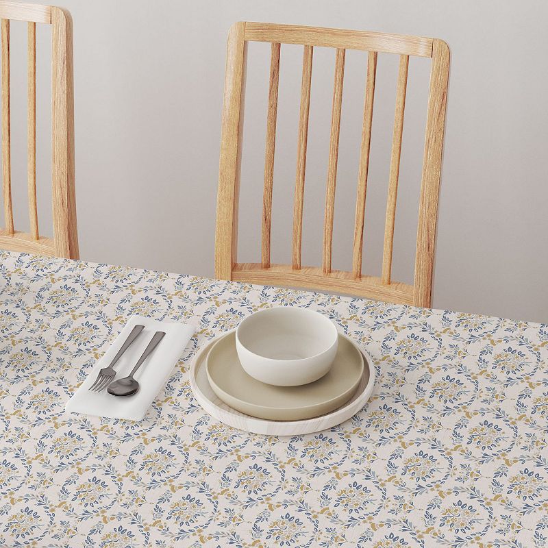 Square Tablecloth， 100% Cotton， 60x60， Elegant Floral Circles