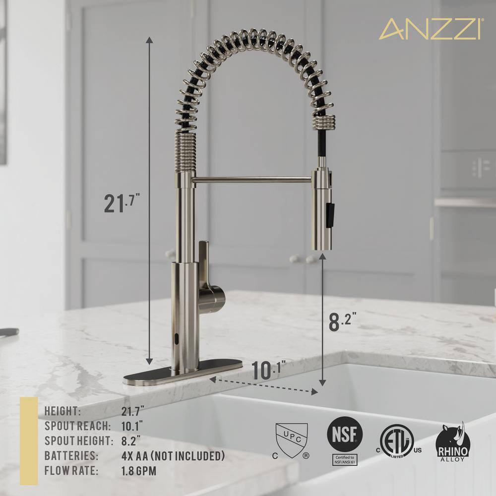 ANZZI Ola Hands Free Touchless 1-Handle Pull-Down Sprayer Kitchen Faucet with Motion Sense and Fan Sprayer in Brushed Nickel KF-AZ303BN