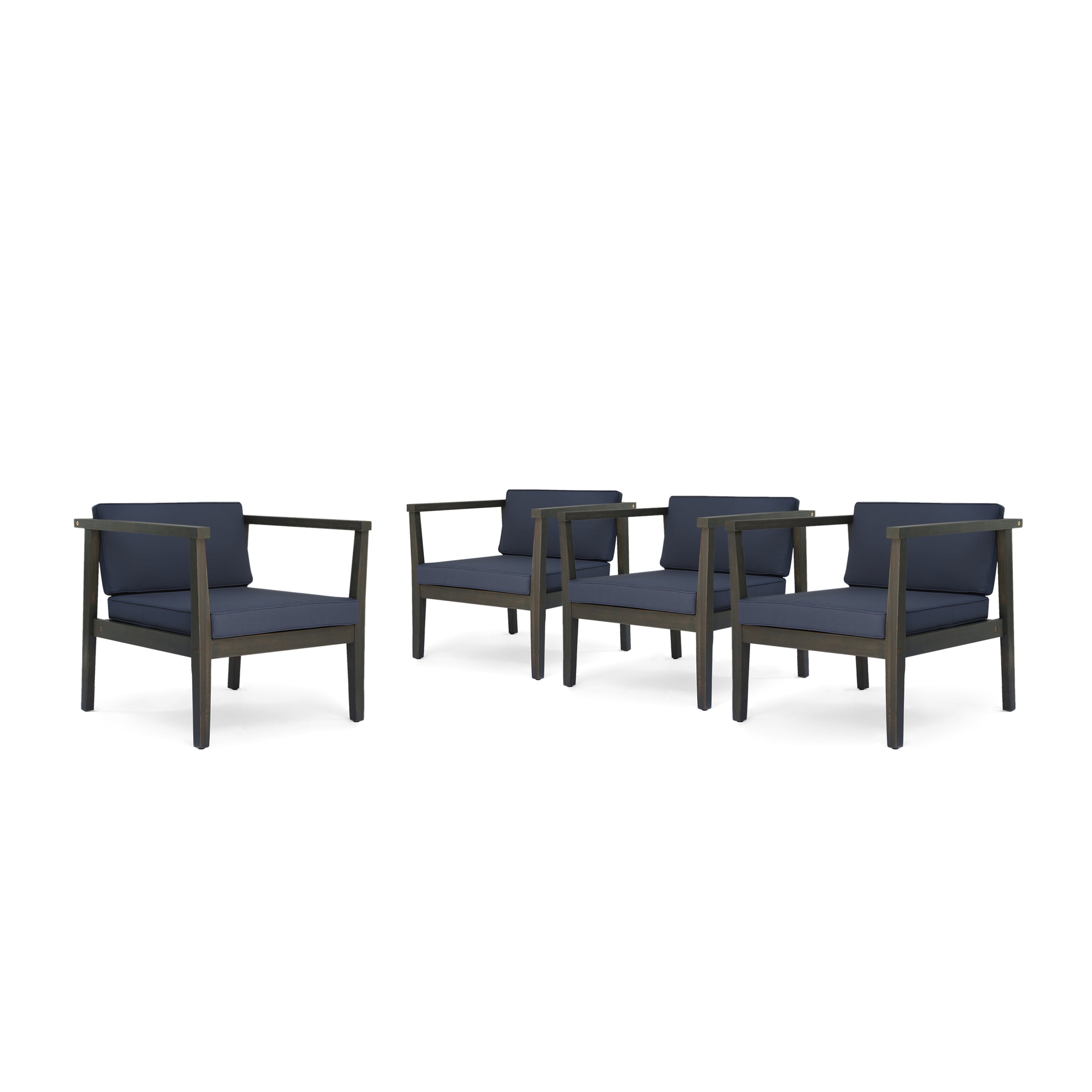 Thomson Outdoor Acacia Wood Club Chairs with Water-Resistant Cushions (Set of 4)