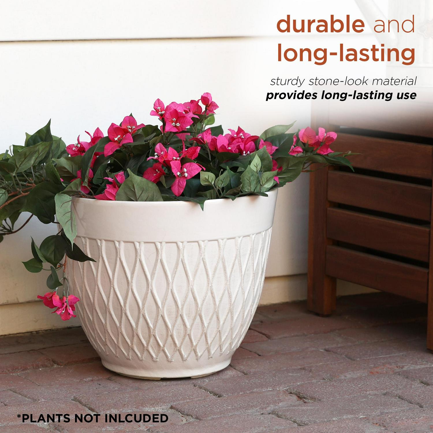 Alpine Corporation 15  x 12  StoneLook Planters with Drainage Holes White Set of 2  Crowdfused