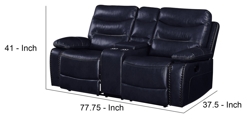 Benzara BM251076 Motion Loveseat  Leather Upholstery and Tufted Seat  Navy Blue   Transitional   Loveseats   by Uber Bazaar  Houzz