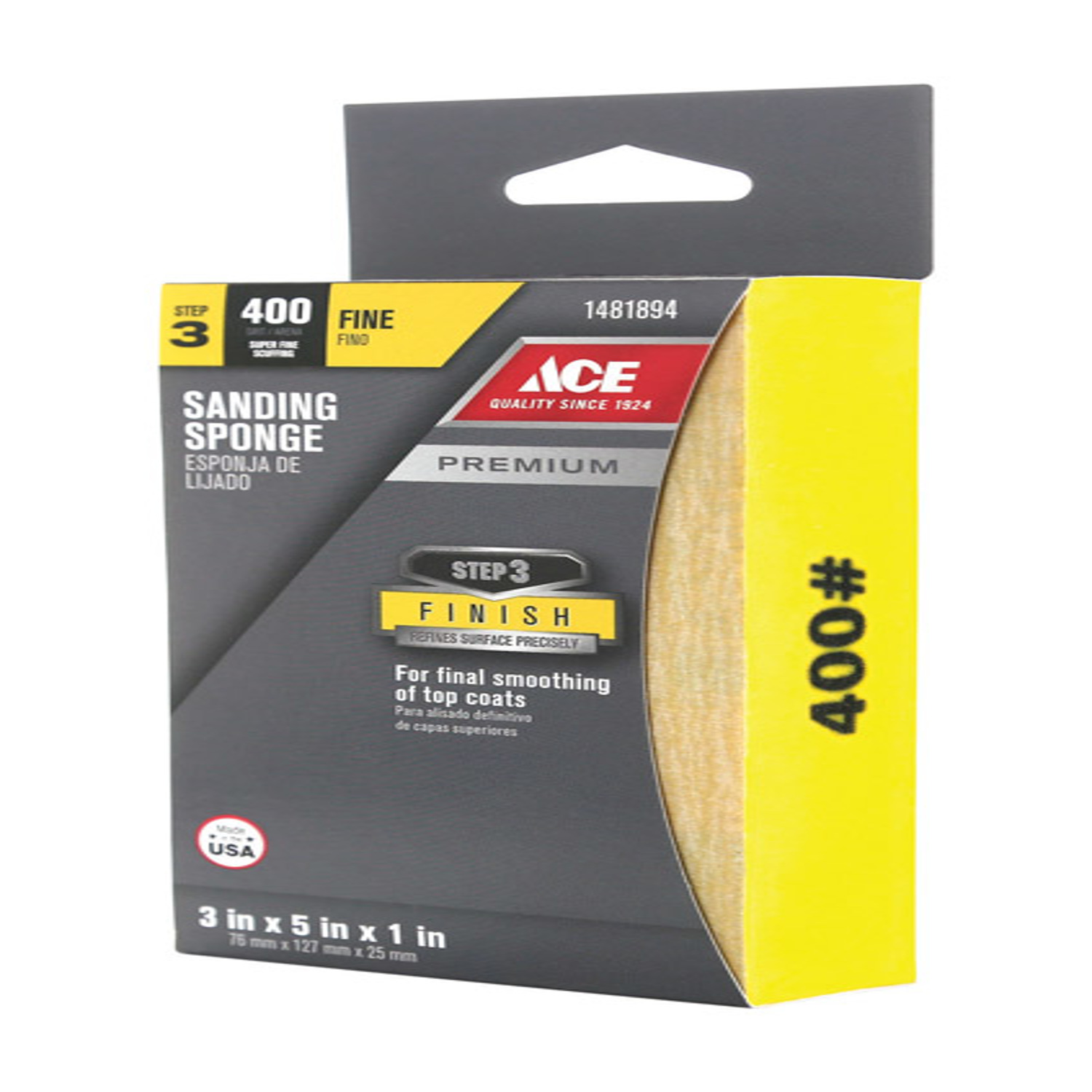 Ace 5 in. L X 3 in. W X 1 in. 400 Grit Super Fine Sanding Sponge