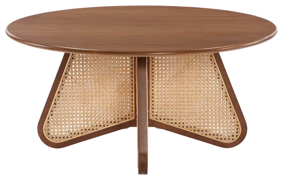 Linh Mid century Walnut/Rattan Round Coffee Table   Midcentury   Coffee Tables   by Best Master Furniture  Houzz