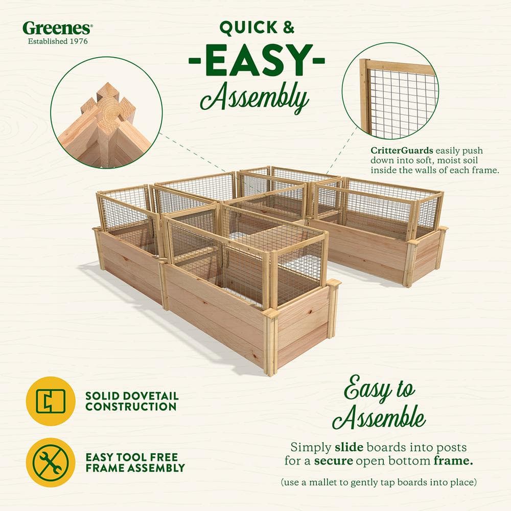 Greenes Fence 8 ft. x 8 ft. x 16.5 in. Premium Cedar U-Shaped Raised Garden Bed with CritterGuard Fencing RCUSBCG