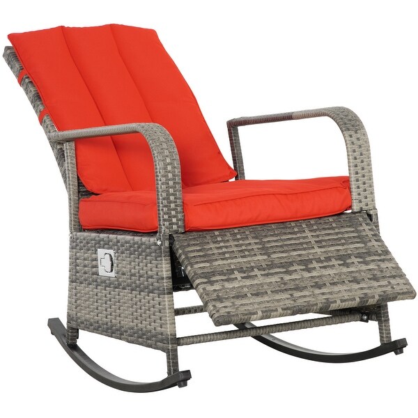 Outsunny Outdoor Wicker Rattan Recliner Rocking Cushioned Chair with Footrest and 135 Degrees of Comfort