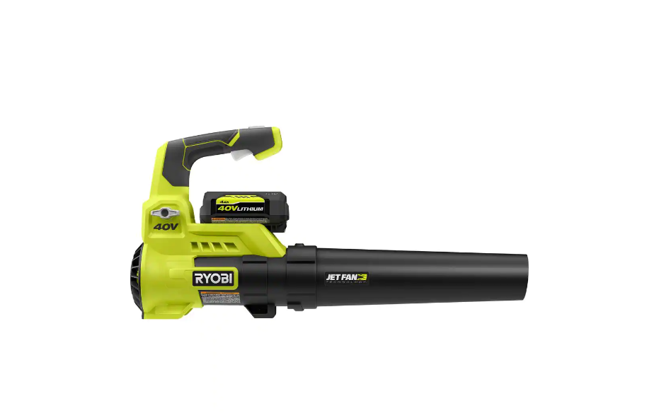 RYOBI RY40480VNM-PS 40V 110 MPH 525 CFM Jet Fan Leaf Blower and 10 in. Pole Saw with 4.0 Ah Battery and Charger