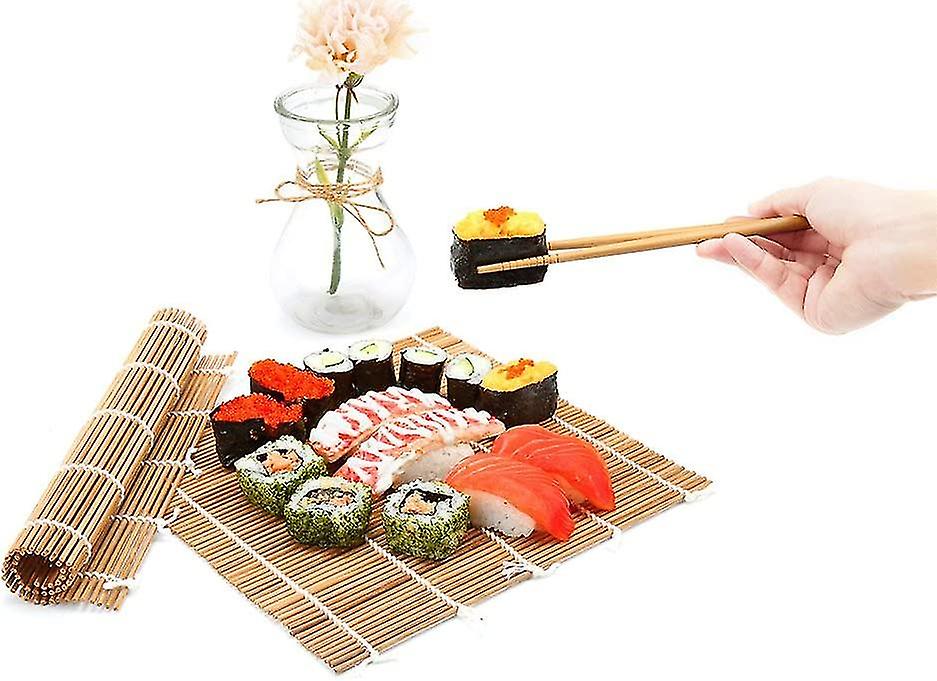 Sushi Making Kit， Delamu Bamboo Sushi Mat， Including 2 Sushi Rolling Mats， 5 Pairs Of Chopsticks， 1 Paddle， 1 Spreader， 1 Beginner Guide Pdf， Roll On，