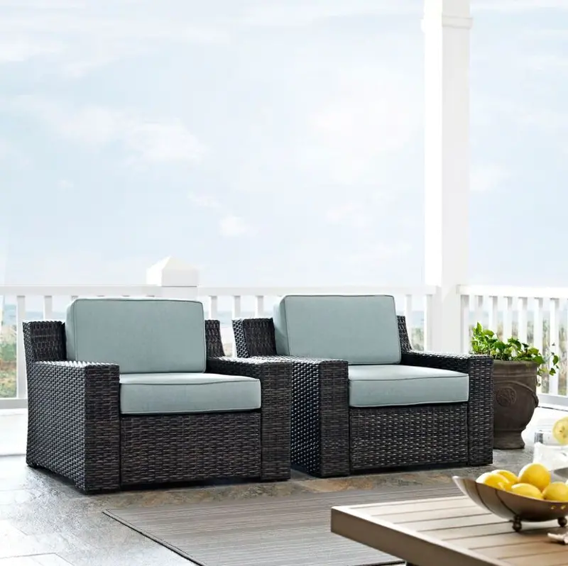 Beaufort Blue Mist and Wicker Patio Armchairs， Set of 2