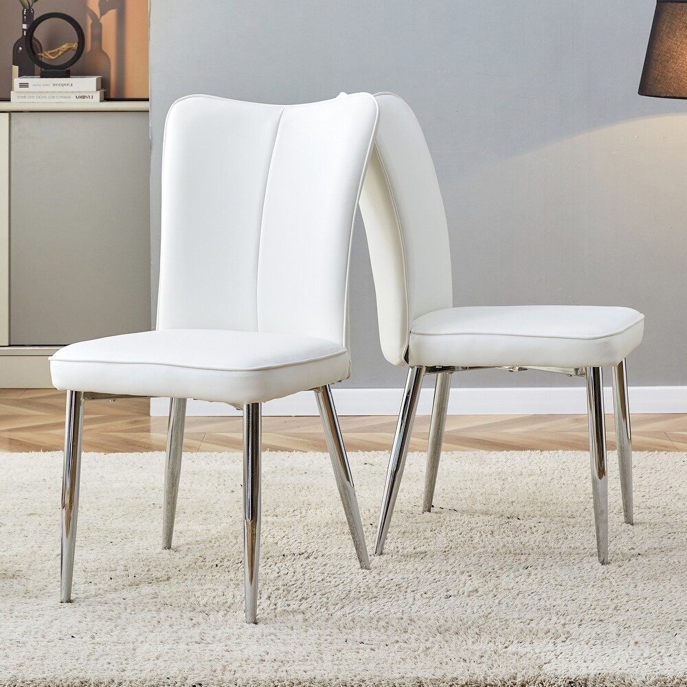 PU Leather Dining Chairs with Metal Legs  Set of 2