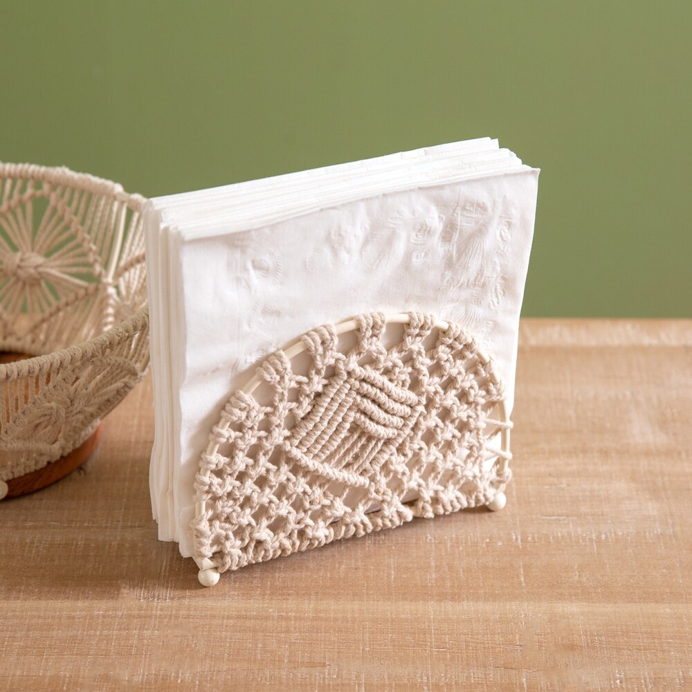 Wood and Macrame Napkin Holder - 6