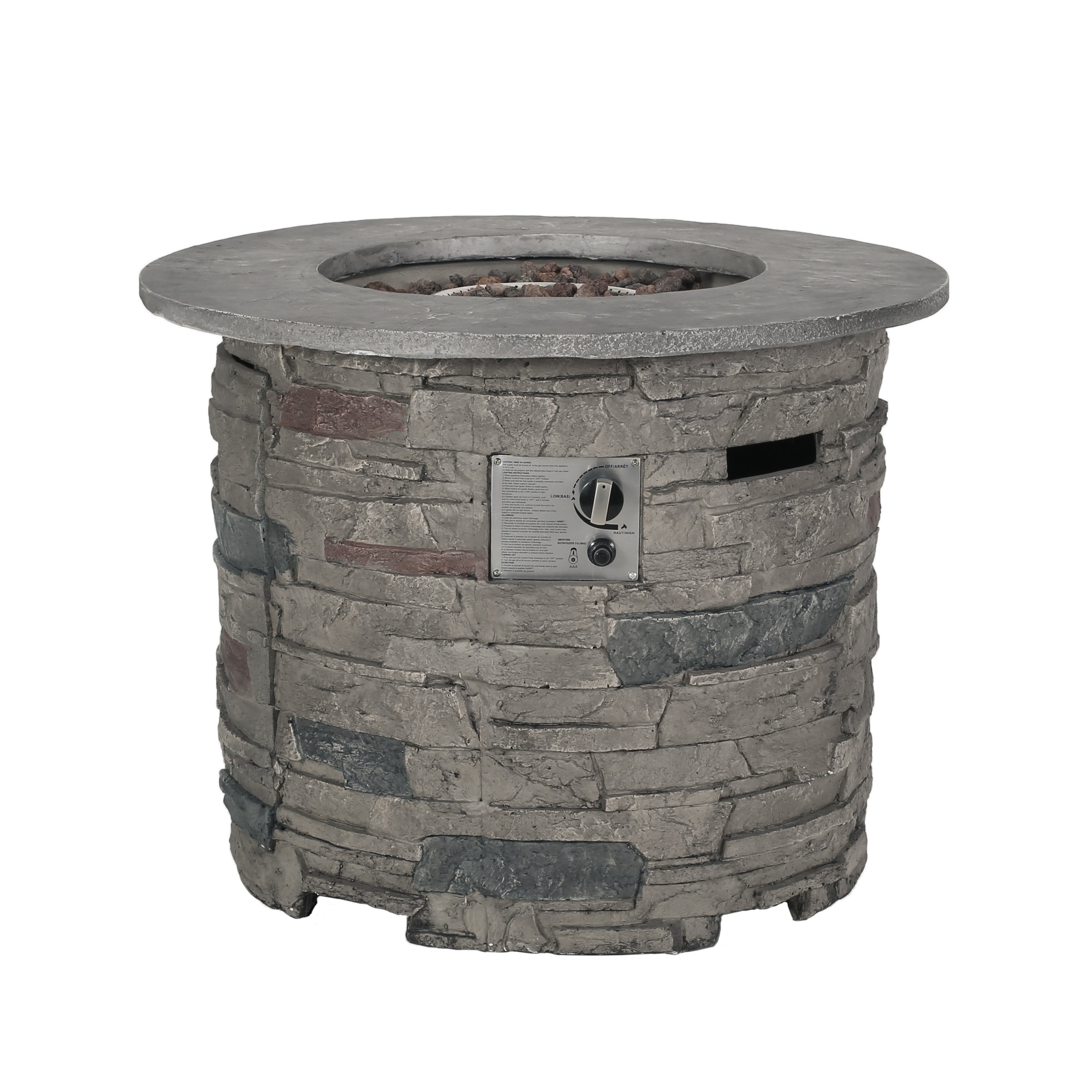 Blomgren 32-inch Stone Circular MGO Fire Pit With Grey Top - 40,000 BTU