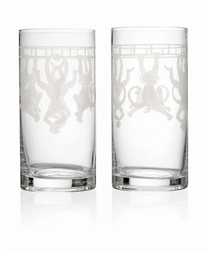 Godinger Frosted Monkey Highball Glasses Set of 2