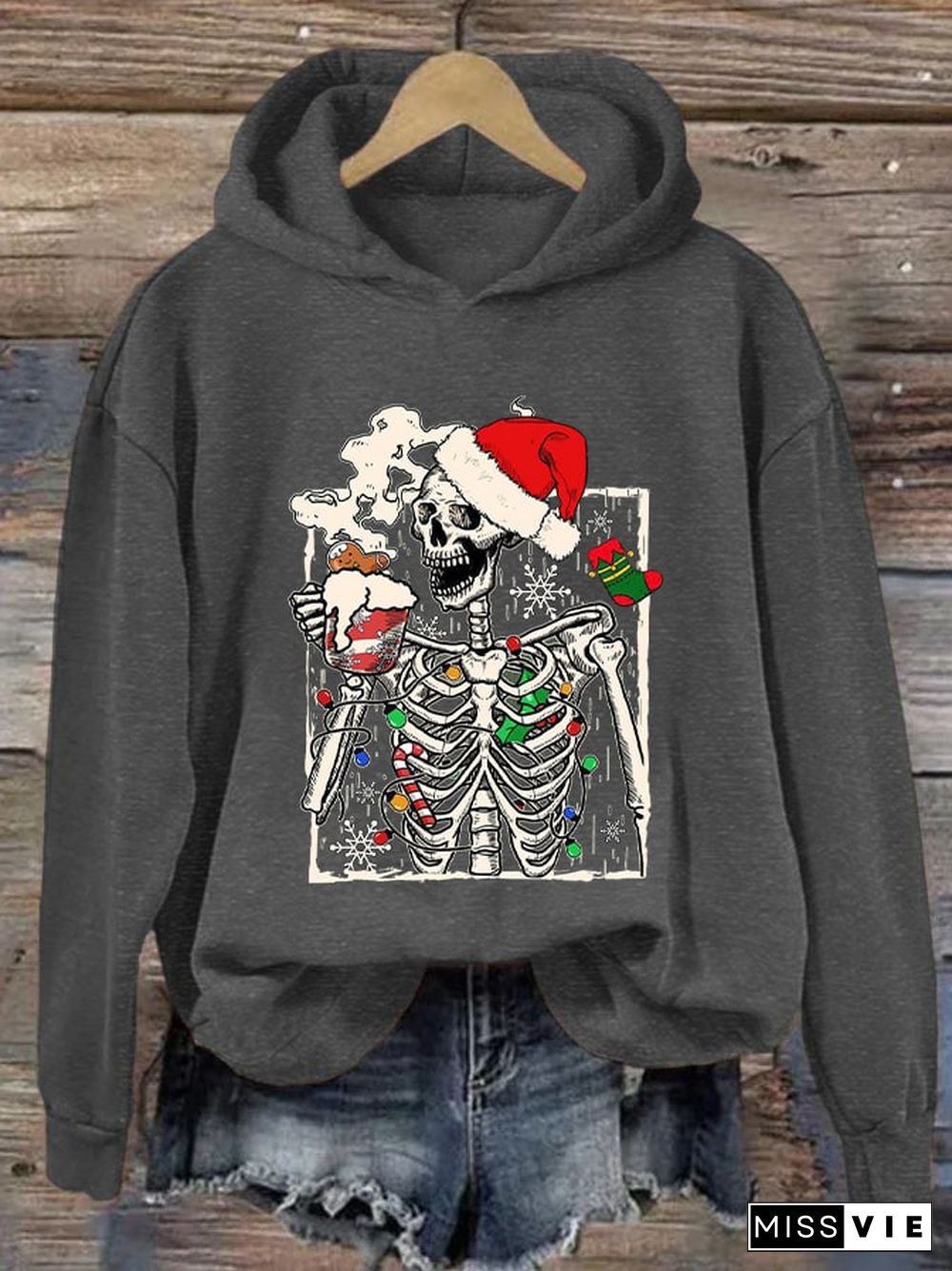 Women's Christmas Skull Print Hoodie