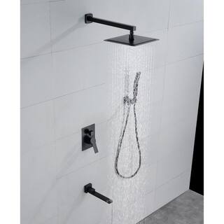 Aurora Decor ACA Single-Handle 3-Spray Square High Pressure WALL Mount Bathroom Brass 10 In Rainfall Shower Faucet in matte black SFSMDHD2B02B10