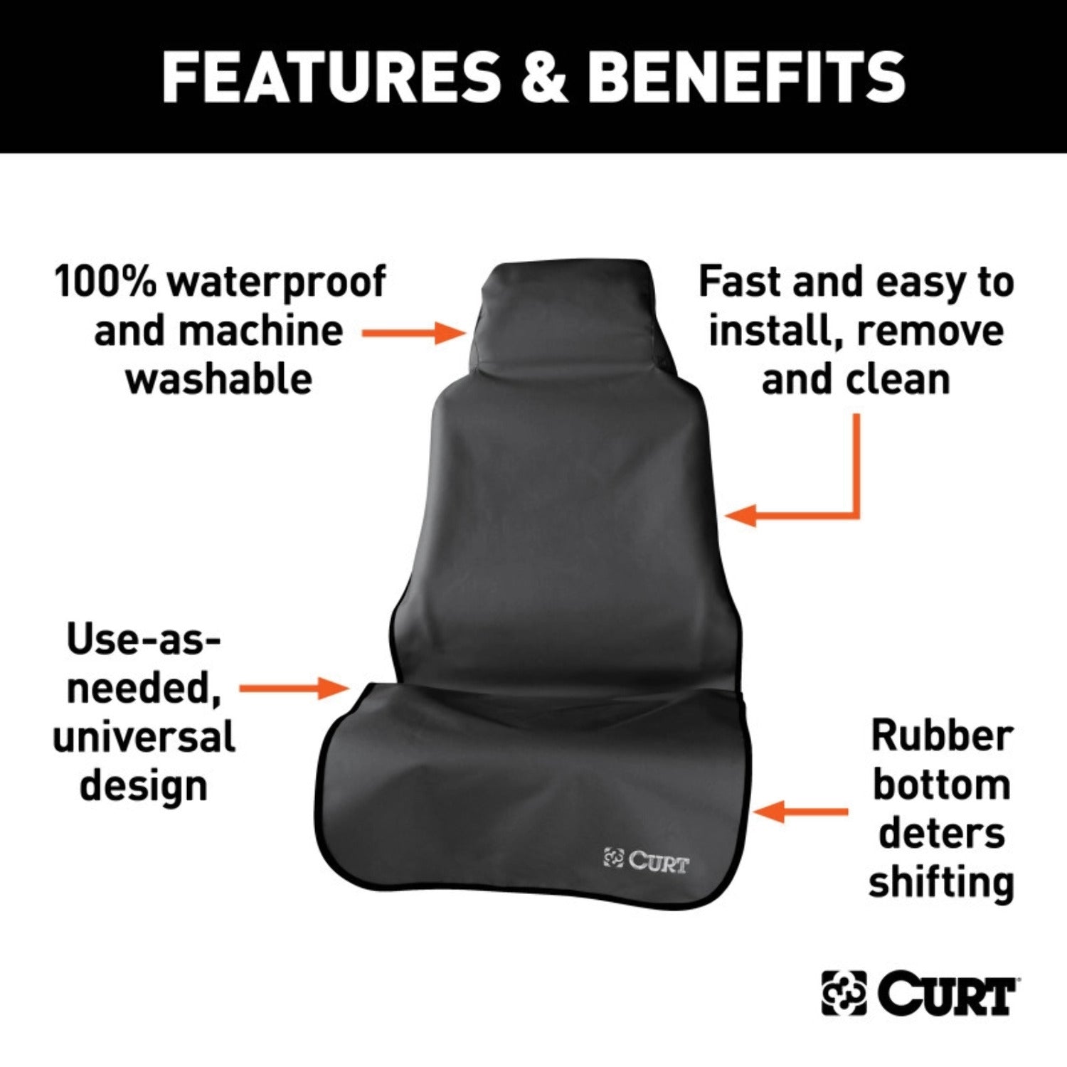 Curt Seat Defender 58in x 23in Removable Waterproof Black Bucket Seat Cover - 18501