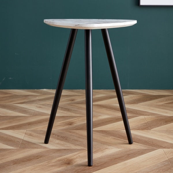 Modern White Faux Marble End Table， Triangle Side Table， Small Accent Coffee Table with Metal Legs