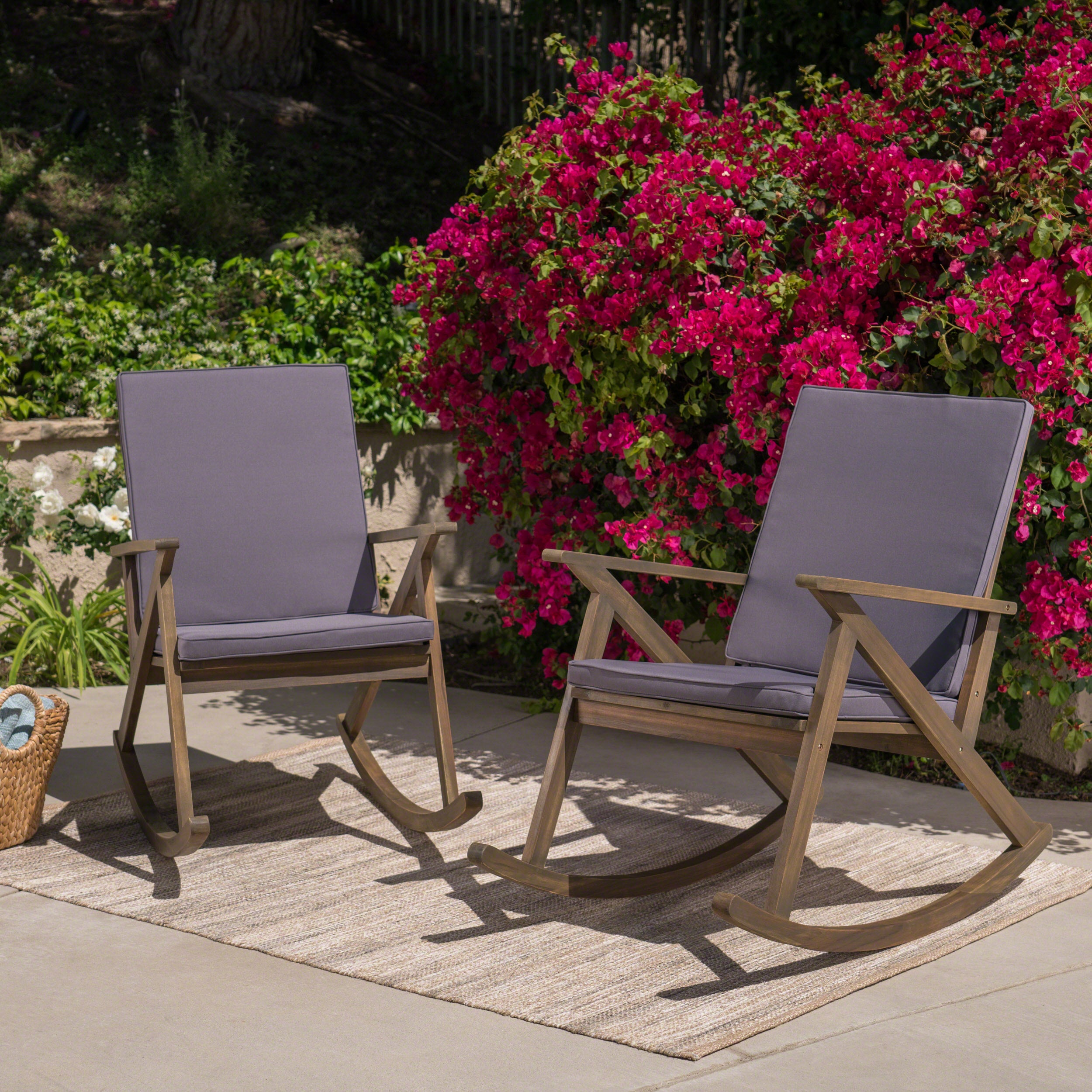 Louise Outdoor Acacia Wood Rocking Chair with Cushion