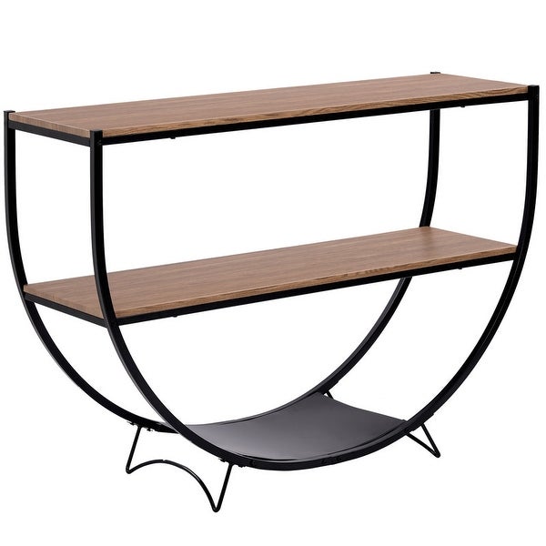 Industrial Sofa Console Table， Metal Demilune Shape Sofa Display Table with Three Shelves， Foyer Table for Hallway， Corridor